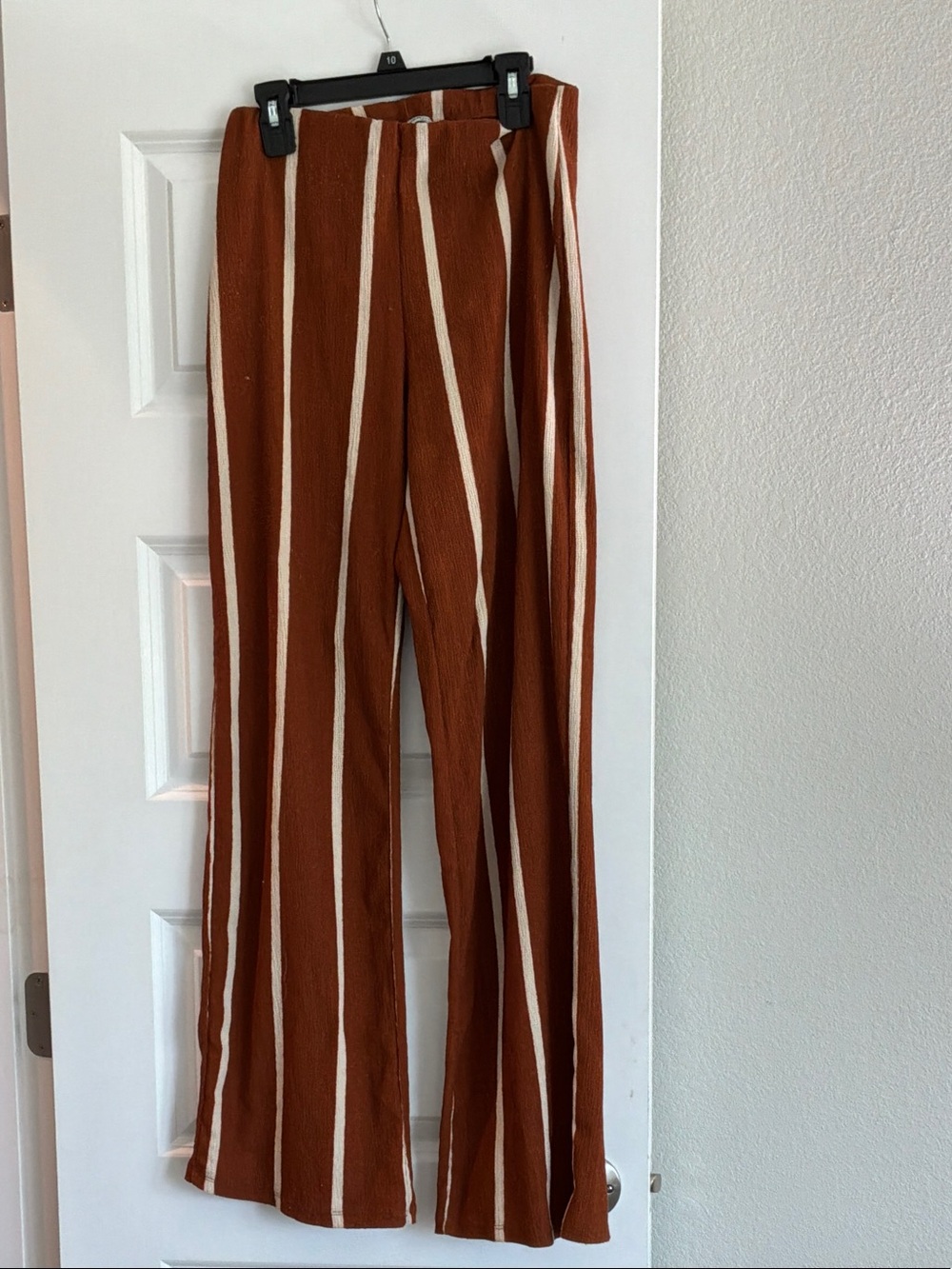Zara Rust Wide-Leg Pants with Cream Stripes